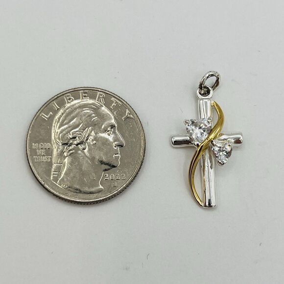 Sterling Silver Double Sided Cross Pendant with Cubic Zirconia - Picture 4 of 4